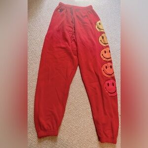 Aviator Nation Red Smiley Sweatpants Adult Small